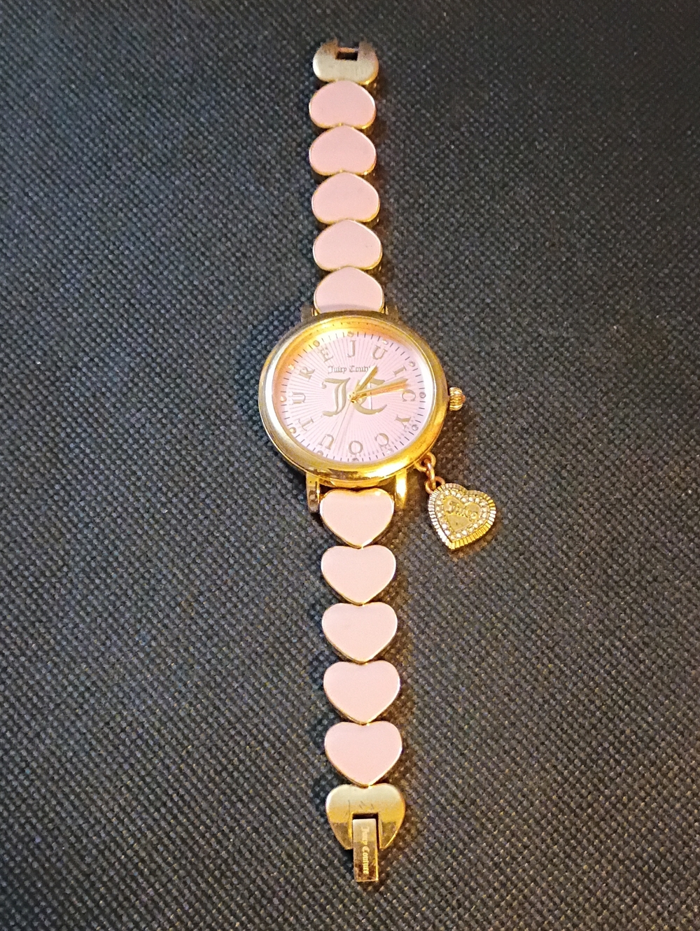 Juicy Couture Pink Heart Link Watch with Gold Charm